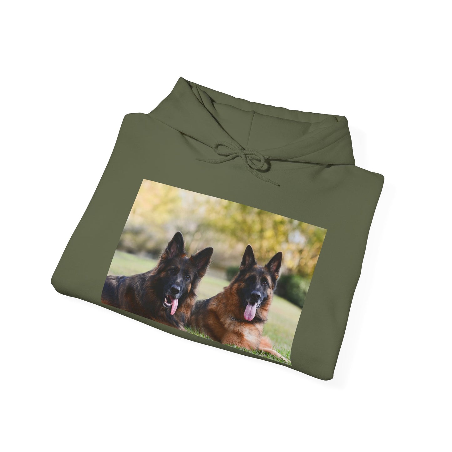 A Unisex Dog Lover Hoodie With Two German Shepherds Lying On The Ground Leaving Tongues Out
