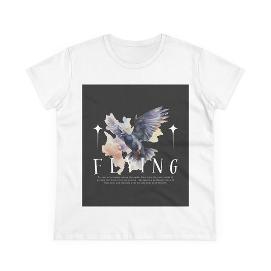 Women's Graphic Tee, Artistic Design Tee for Nature Lovers - Art of a Flying Pigeon | Perfect for Casual Wear, Gifts for Birthdays