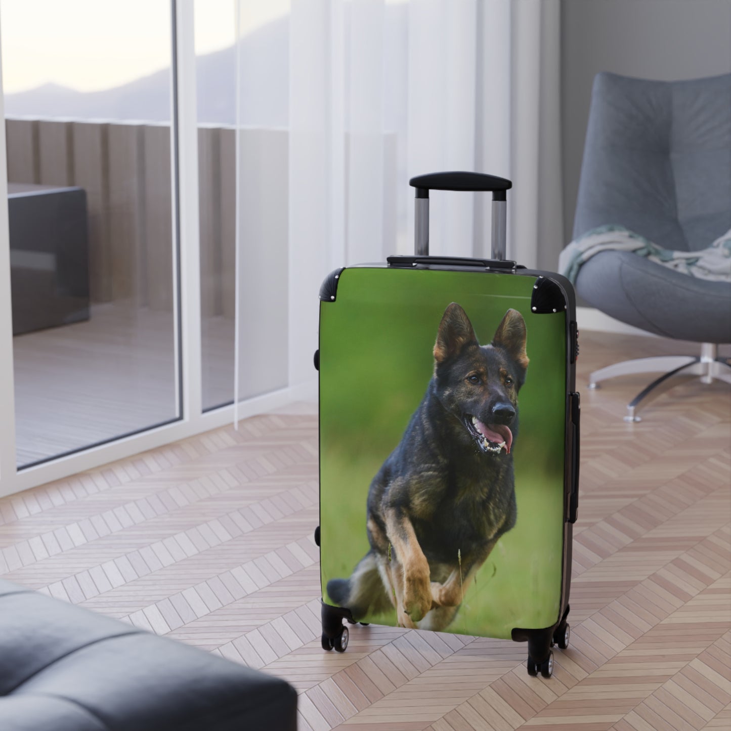 Dog Lovers Suitcase Featuring a Working Line German Shepherd Running On the Grass