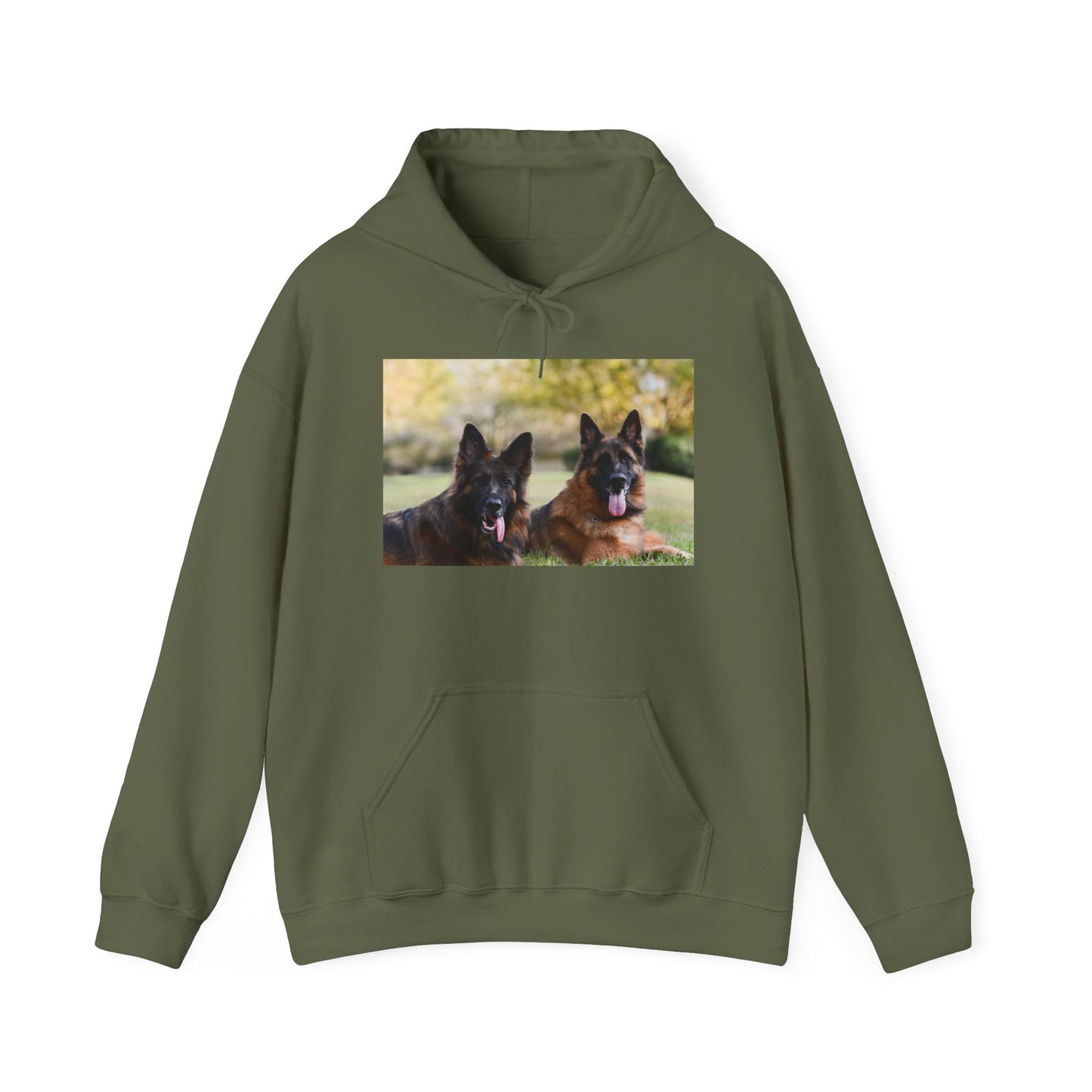 A Unisex Dog Lover Hoodie With Two German Shepherds Lying On The Ground Leaving Tongues Out