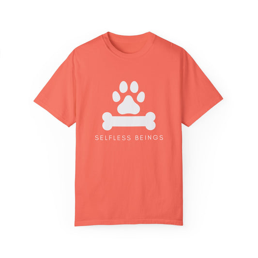 Unisex Dog Lover T-Shirt With Graphic of Dog Bone and Paw and Caption Selfless Beings