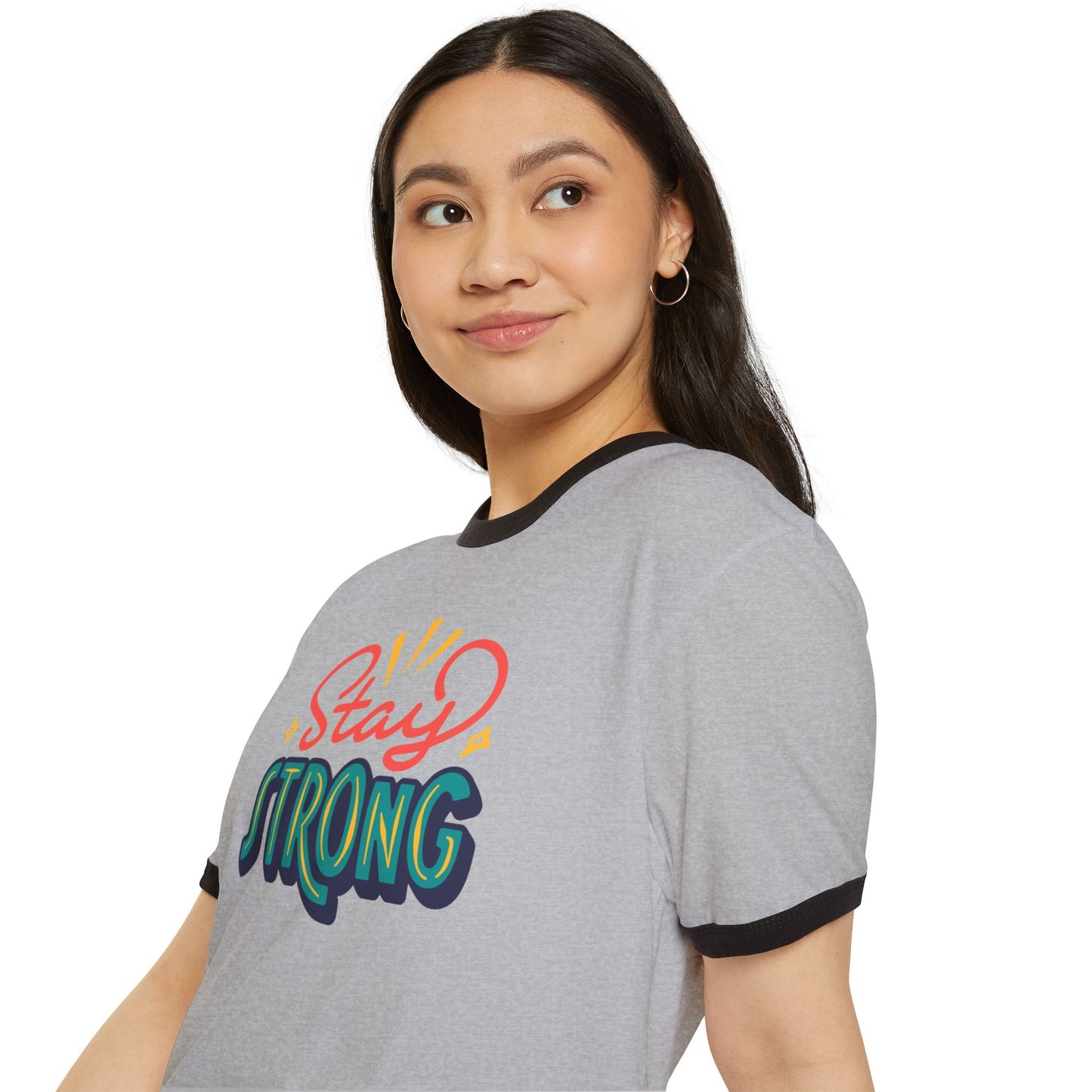 Stay Strong Unisex Cotton Ringer T-Shirt | Motivational Apparel, Gift for Friends, Positive Vibe Shirt, Casual Wear, Mental Health Awareness
