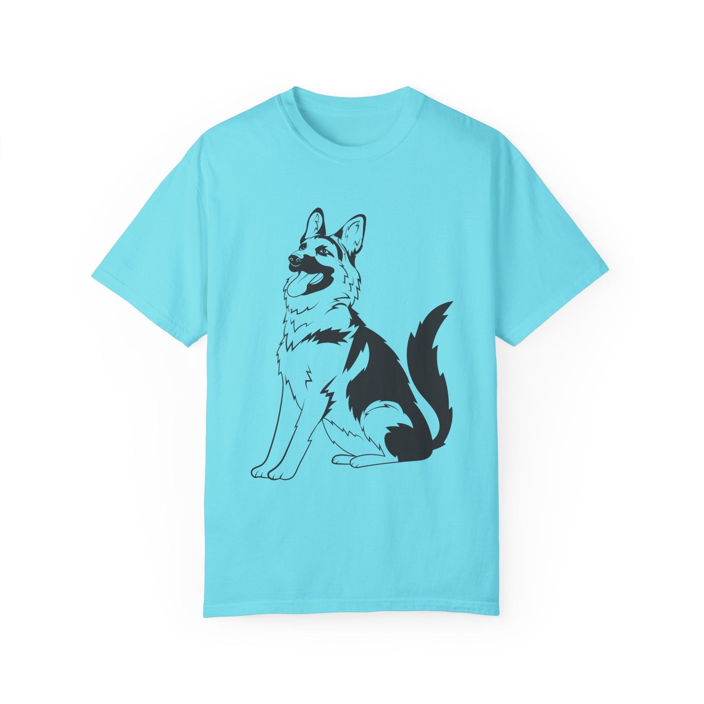 Unisex Dog Lover T-Shirt With a Graphic of Black and Transparent German Shepherd Sloppily Sitting