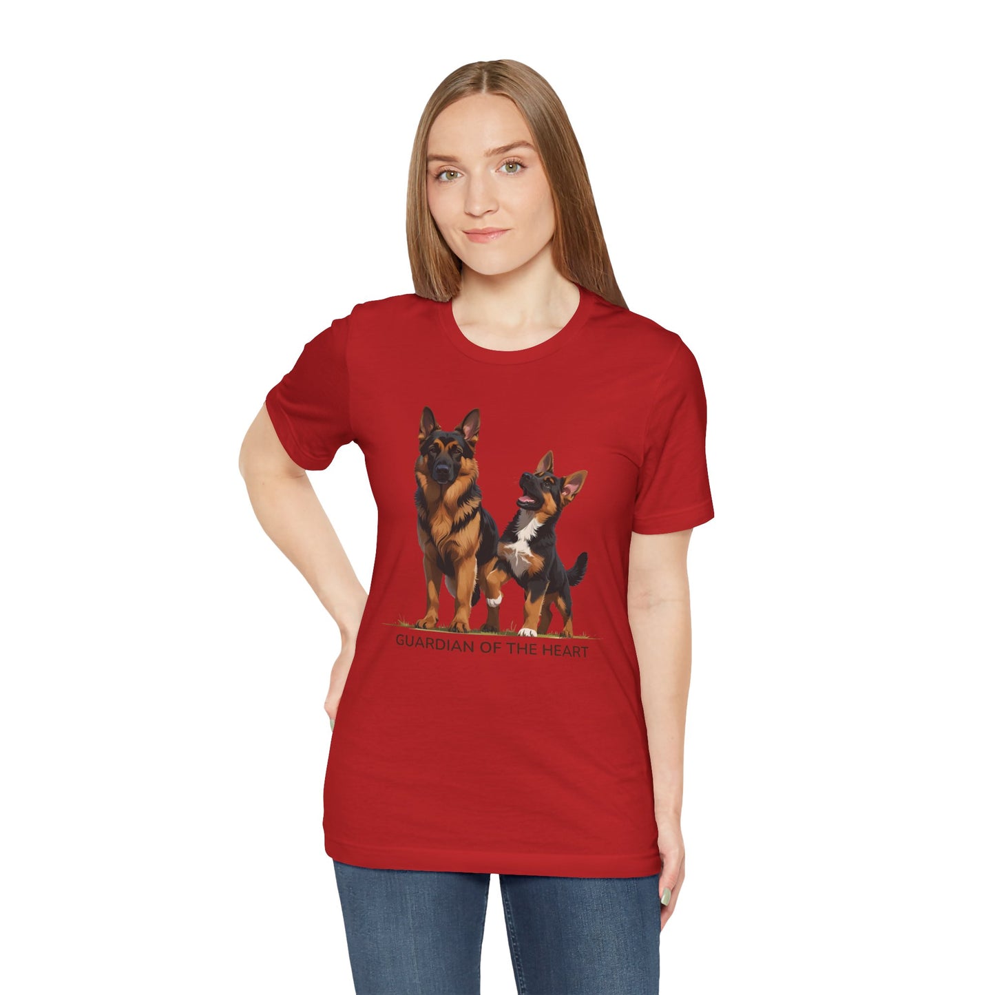 German Shepherd and Puppy Tee - Guardian of the Heart, Gifting for Pet Owners, Cute Graphic Shirt, Perfect for Birthdays, Dog-Themed Apparel