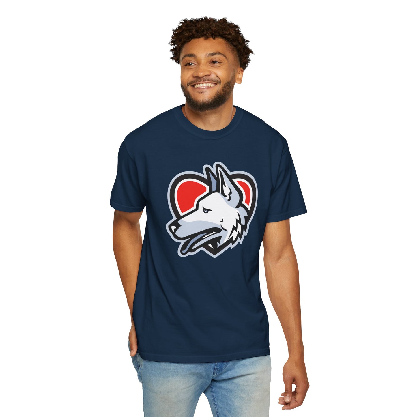 Unisex Dog Lover T-Shirt With a Close Up Graphic of German Shepherd Placed Inside Red Heart