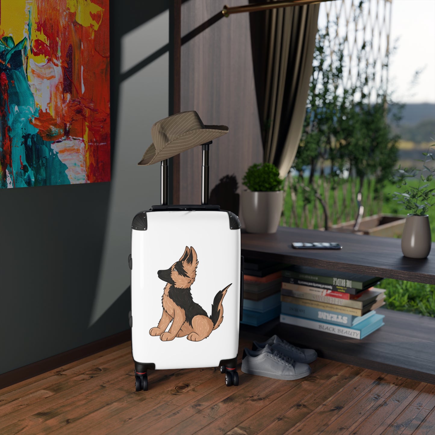Personalized Dog Lover Suitcase - Featuring Cute German Shepherd Puppy Looking Upward