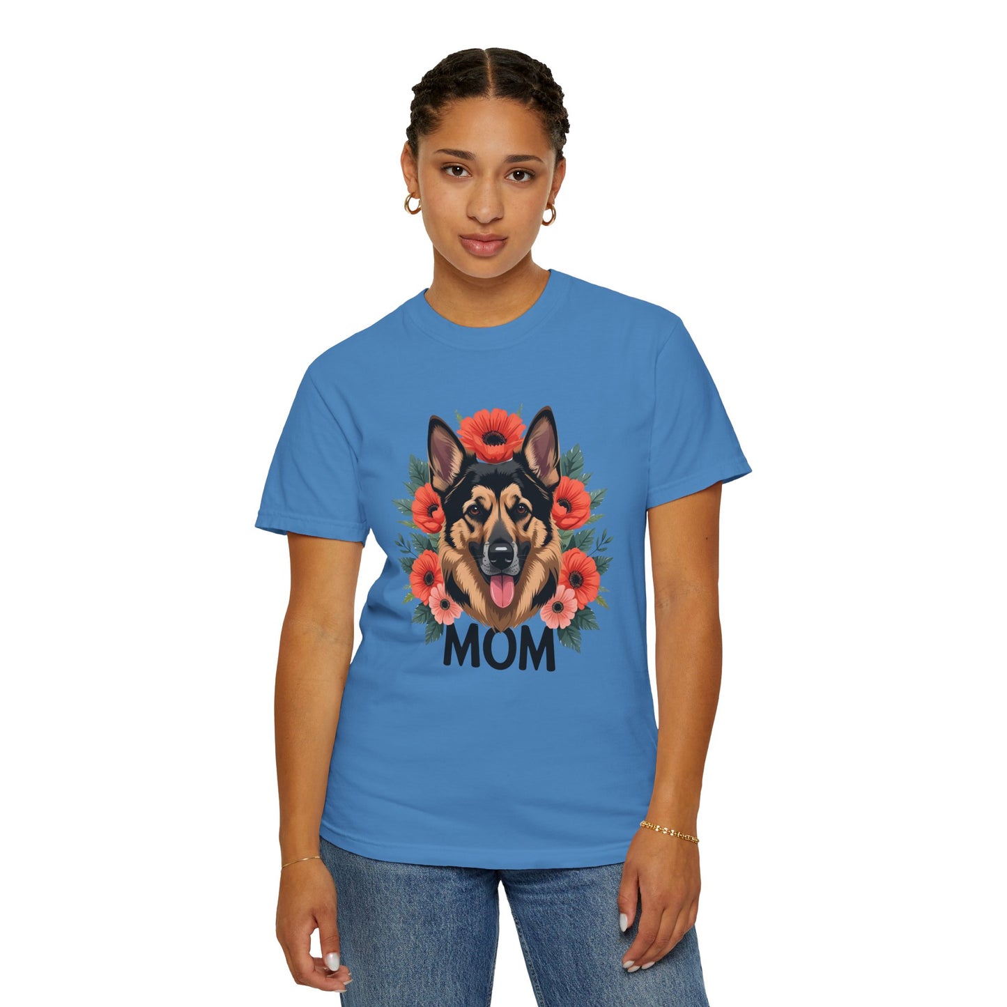 Floral German Shepherd Dog Mom T-Shirt, Perfect Gift for Dog Lovers, Mother’s Day, Birthday, Casual Wear, Comfortable Everyday Tee