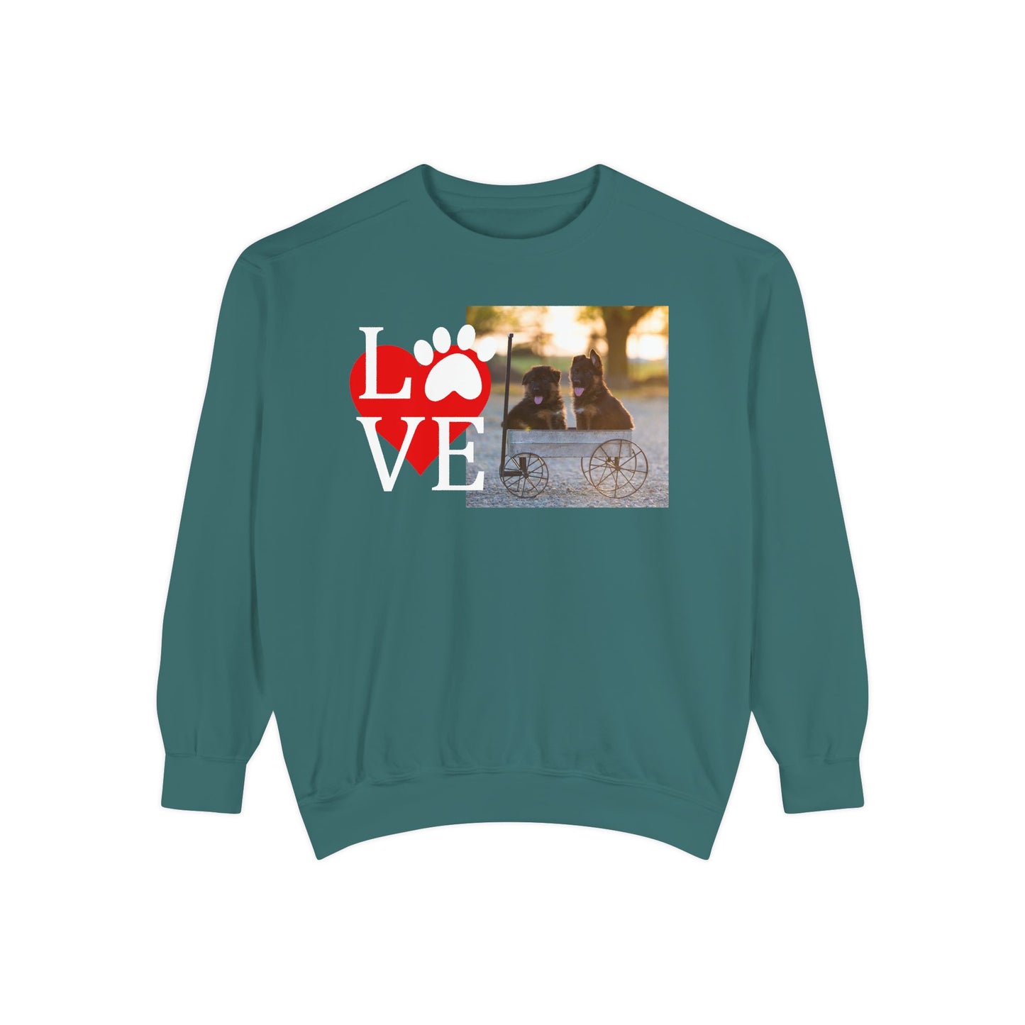 Love Paw Unisex Garment-Dyed Sweatshirt - Cozy Pet Apparel for Animal Lovers