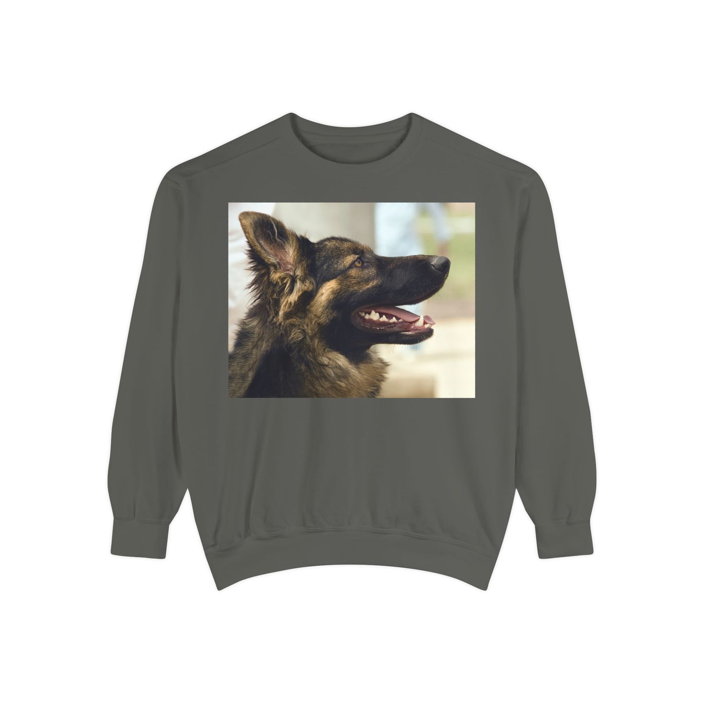 Unisex Dog Lover Sweatshirt With Close Up of Working German Shepherd Mouth Opened