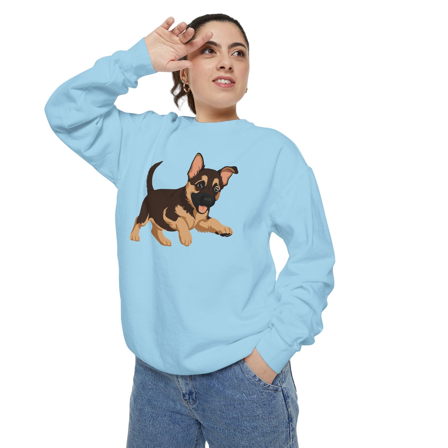 Unisex Dog Lover Sweatshirt With a Graphic of Cute Playing German Shepherd Puppy