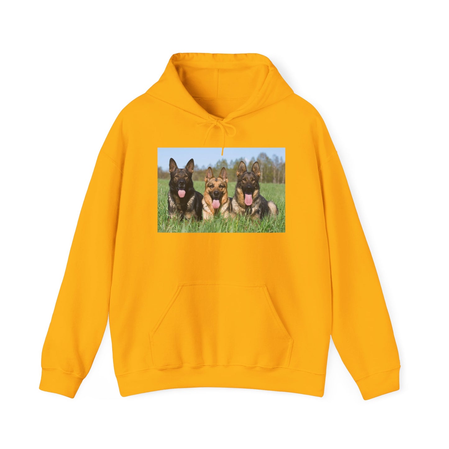 A Dog Lover Hoodie With Three Giant German Shepherds Lying on The Grass Leaving Tongues Out