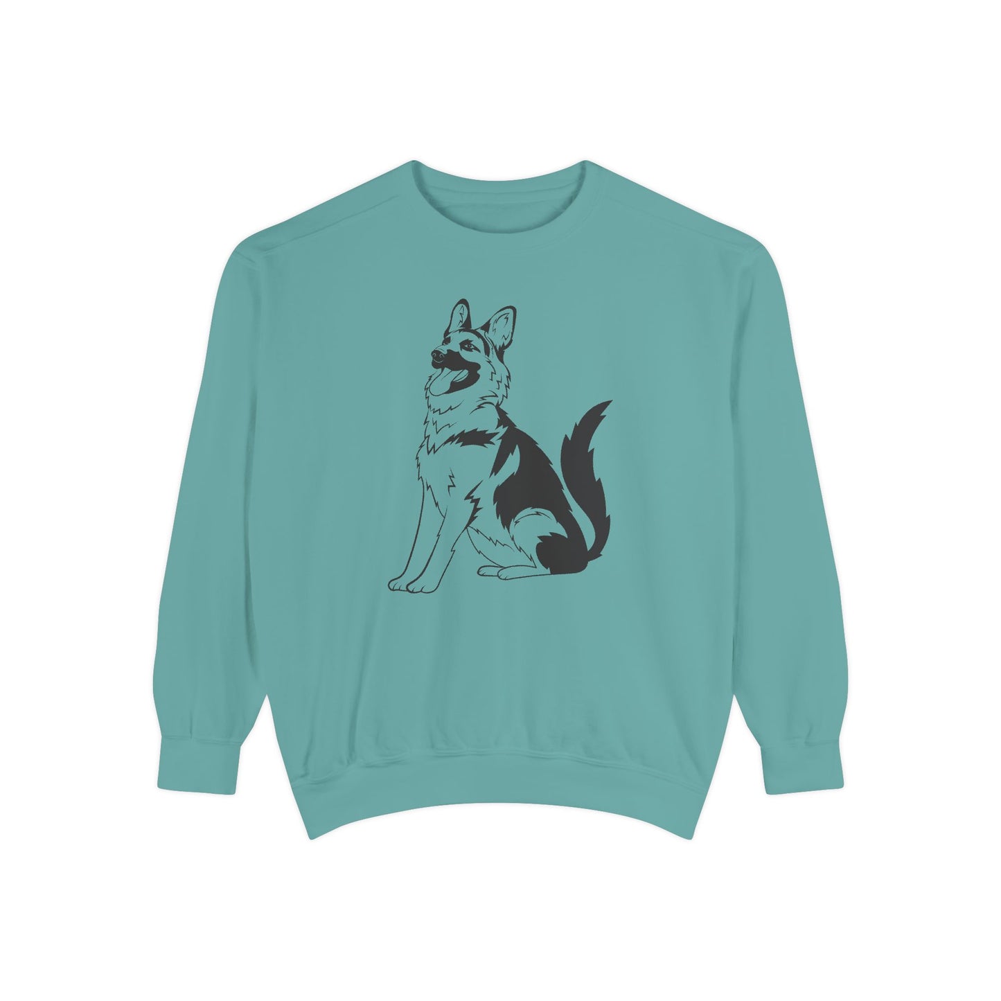 Unisex Dog Lover Sweatshirt With a Graphic of Black and Transparent German Shepherd Sloppily Sitting
