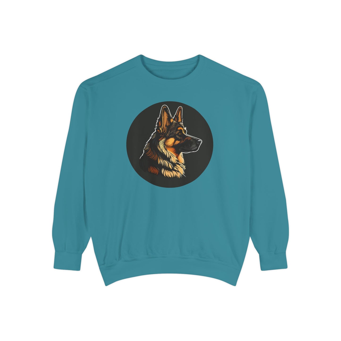 Unisex Dog Lover Sweatshirt With a Close Up Graphic of a German Shepherd Inside a Black Circle