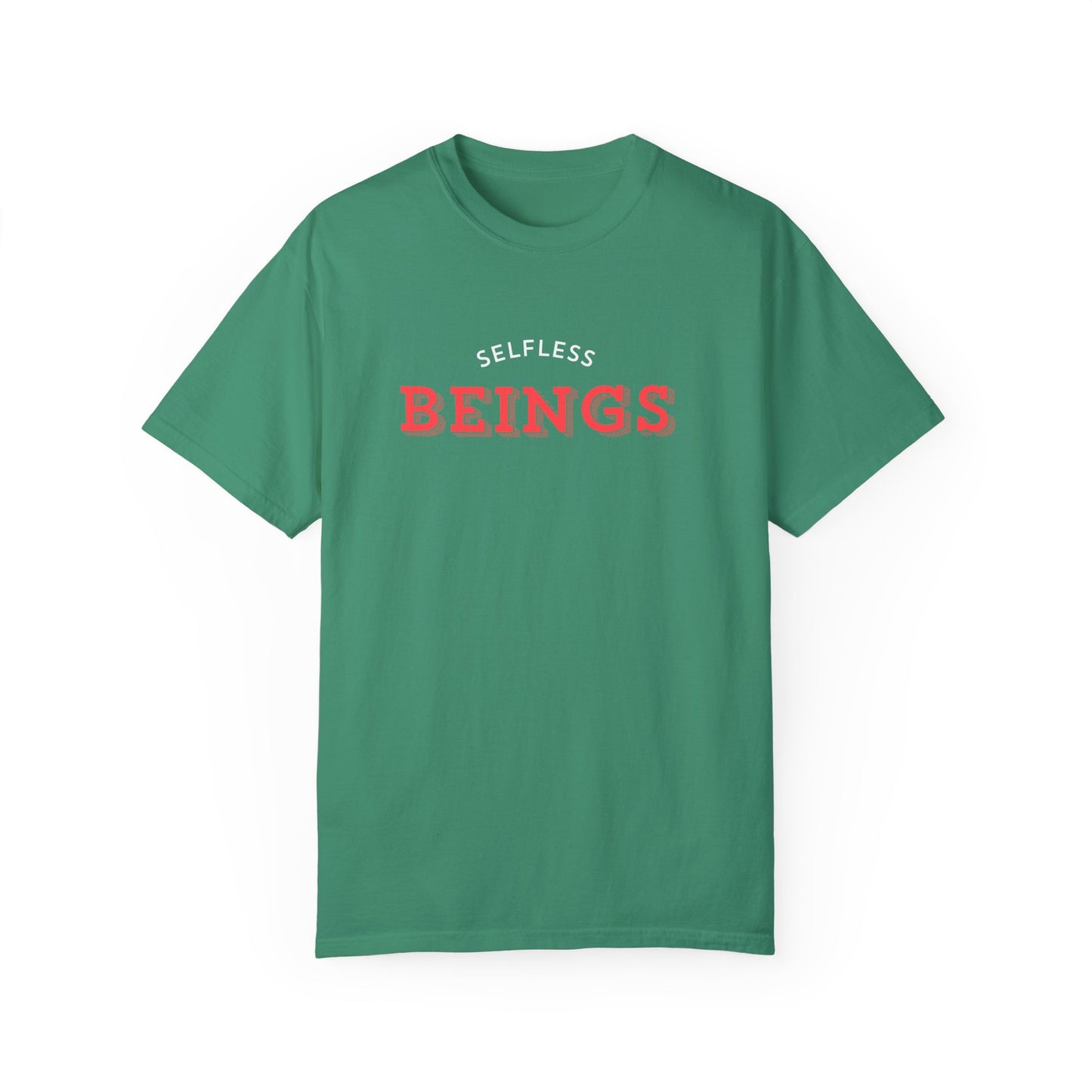 Unisex Dog Lover T-Shirt With Text "Selfless Beings" Designed in Red and White Style