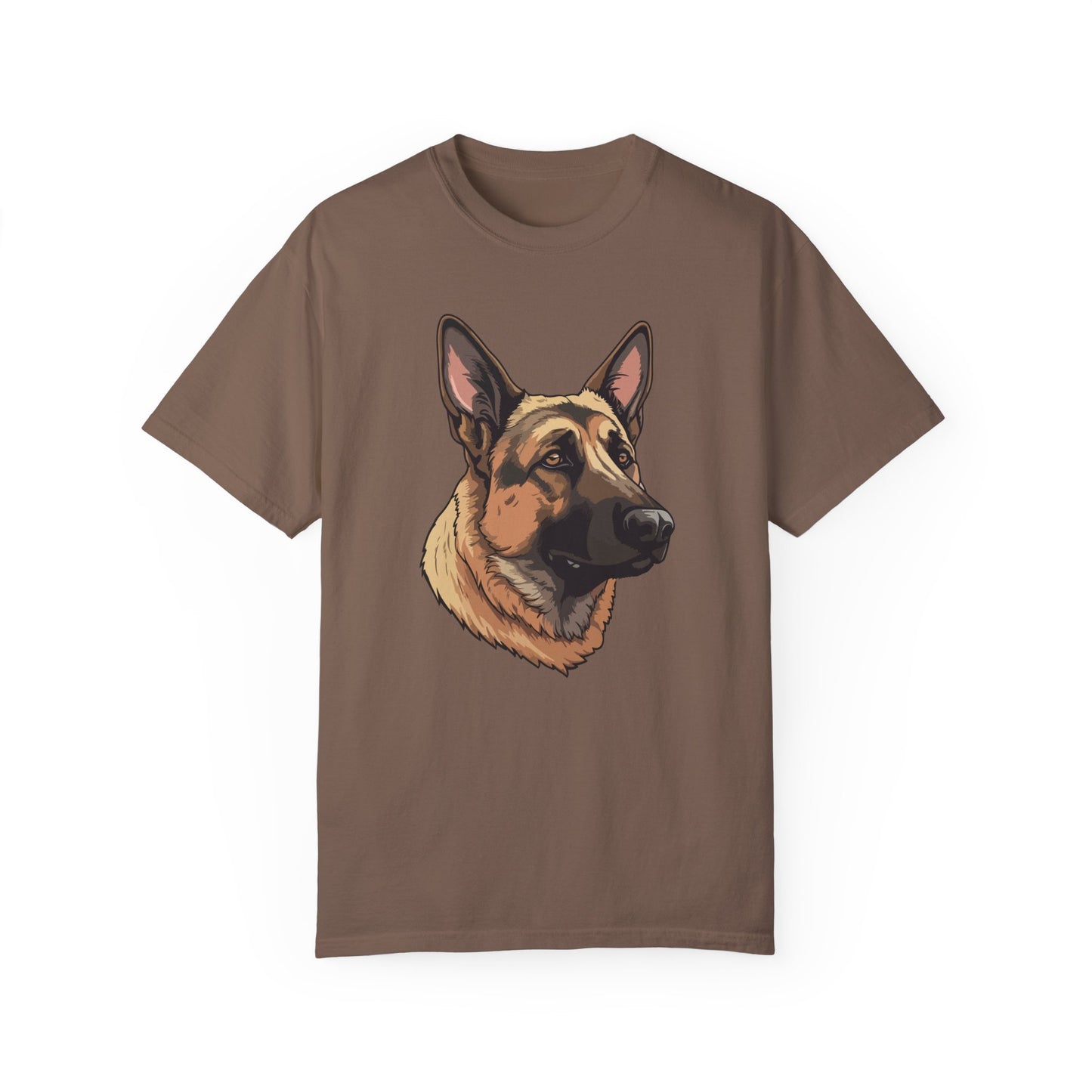 Unisex Dog Lover T-Shirt With a Close Up Graphic of Serious German Shepherd