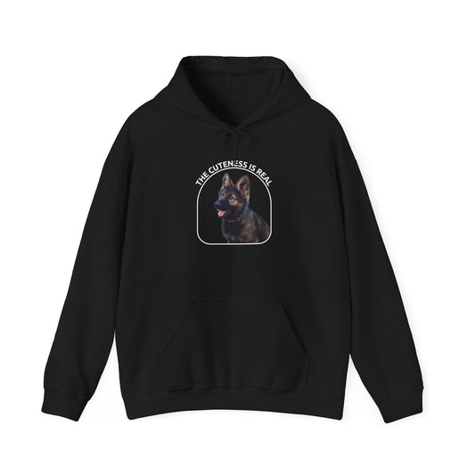 Unisex Dog Lover Hoodie With Cute German Shepherd Puppy and Caption The Cuteness Is Real