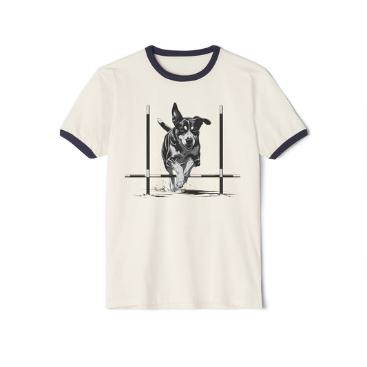 Agility Dog Lover Ringer T-Shirt - Unisex Cotton Tee, Animal Lovers Gift, Casual Wear, Unique Pet Shirt, Dog Agility Gift