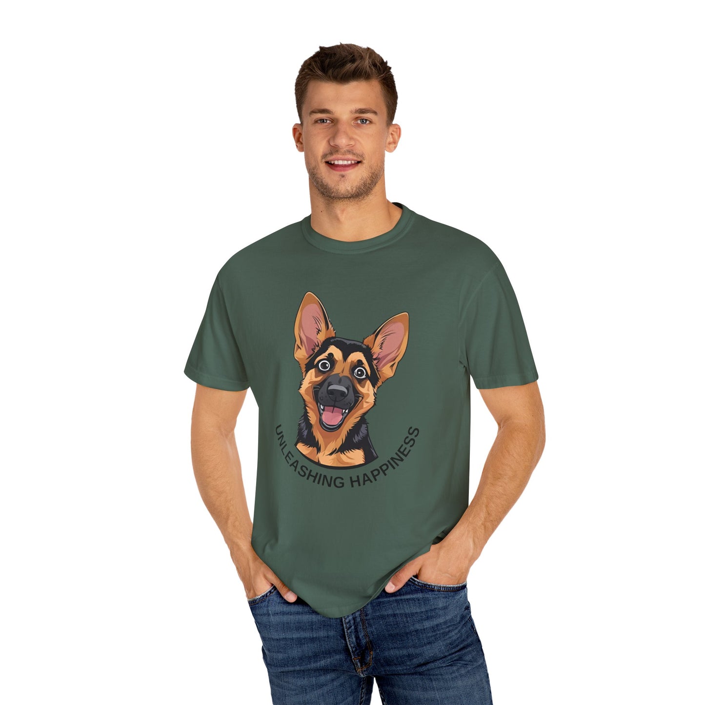 Happy Dog Graphic Tee, Unisex German Shepherd Puppy T-Shirt - Unleashing Happiness, Pet Lover Gift, Animal Lovers Apparel, Unique Dog Lover Shirt