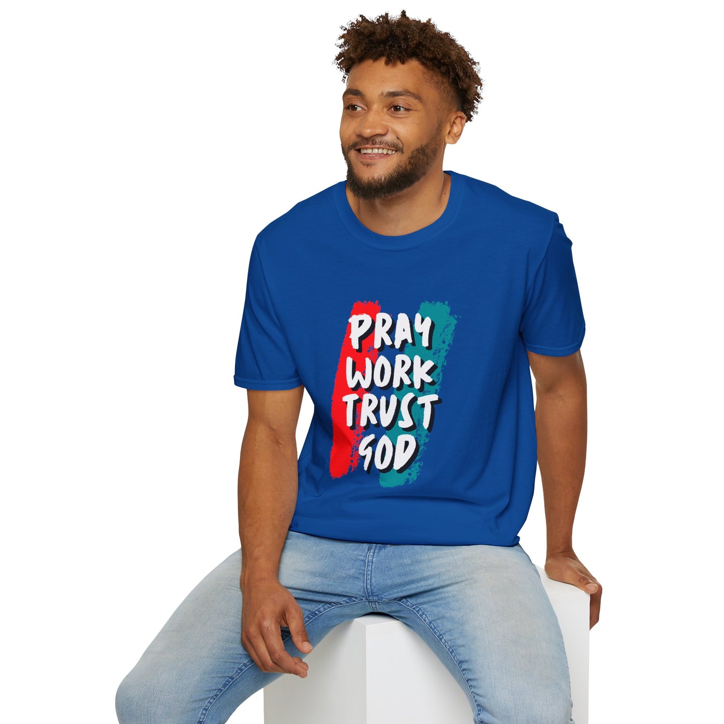 Inspiration Unisex T-Shirt - Pray, Work, Trust God, Motivational Tee, Faith-Based Apparel, Casual Wear, Gift for Believers, Christian Clothing