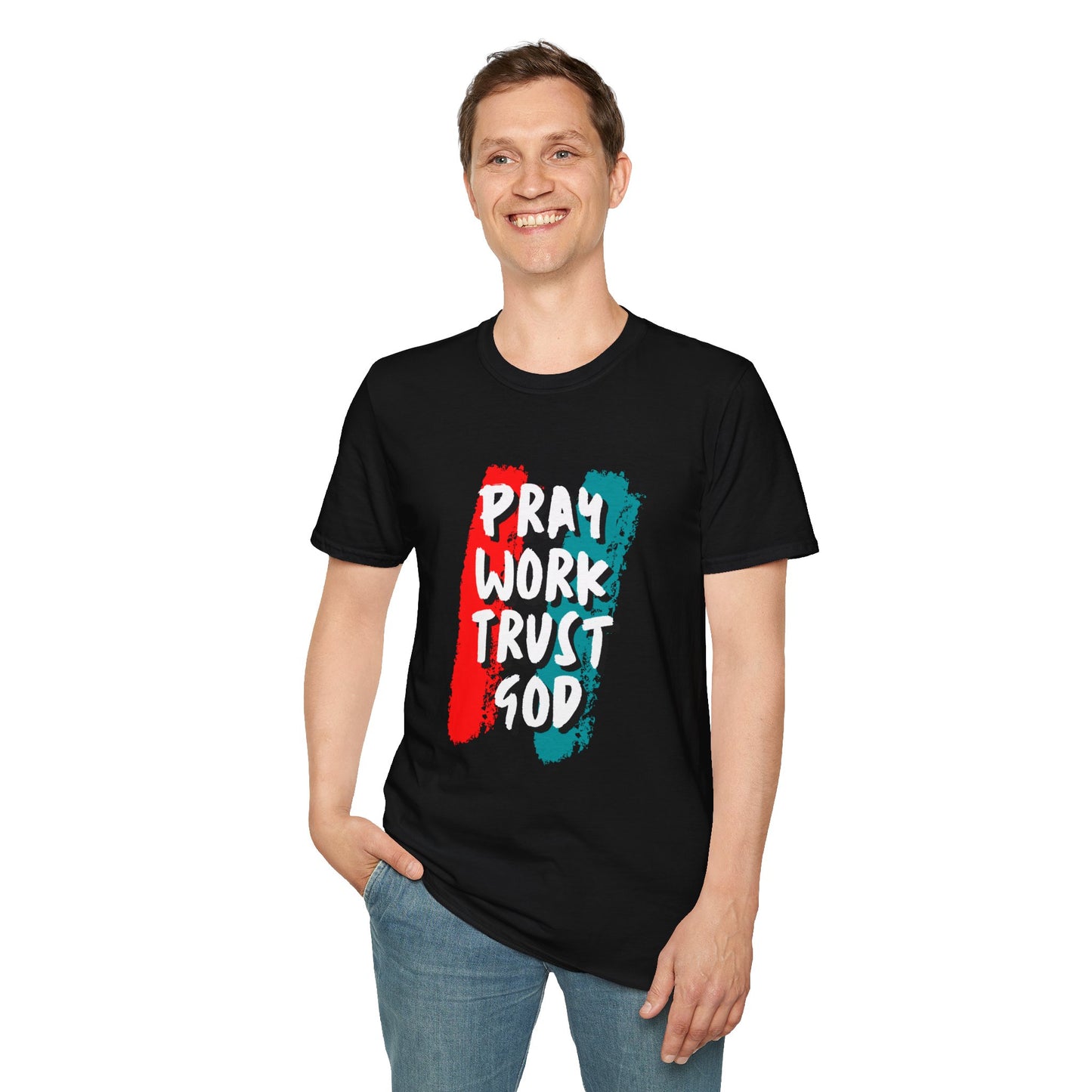 Inspiration Unisex T-Shirt - Pray, Work, Trust God, Motivational Tee, Faith-Based Apparel, Casual Wear, Gift for Believers, Christian Clothing