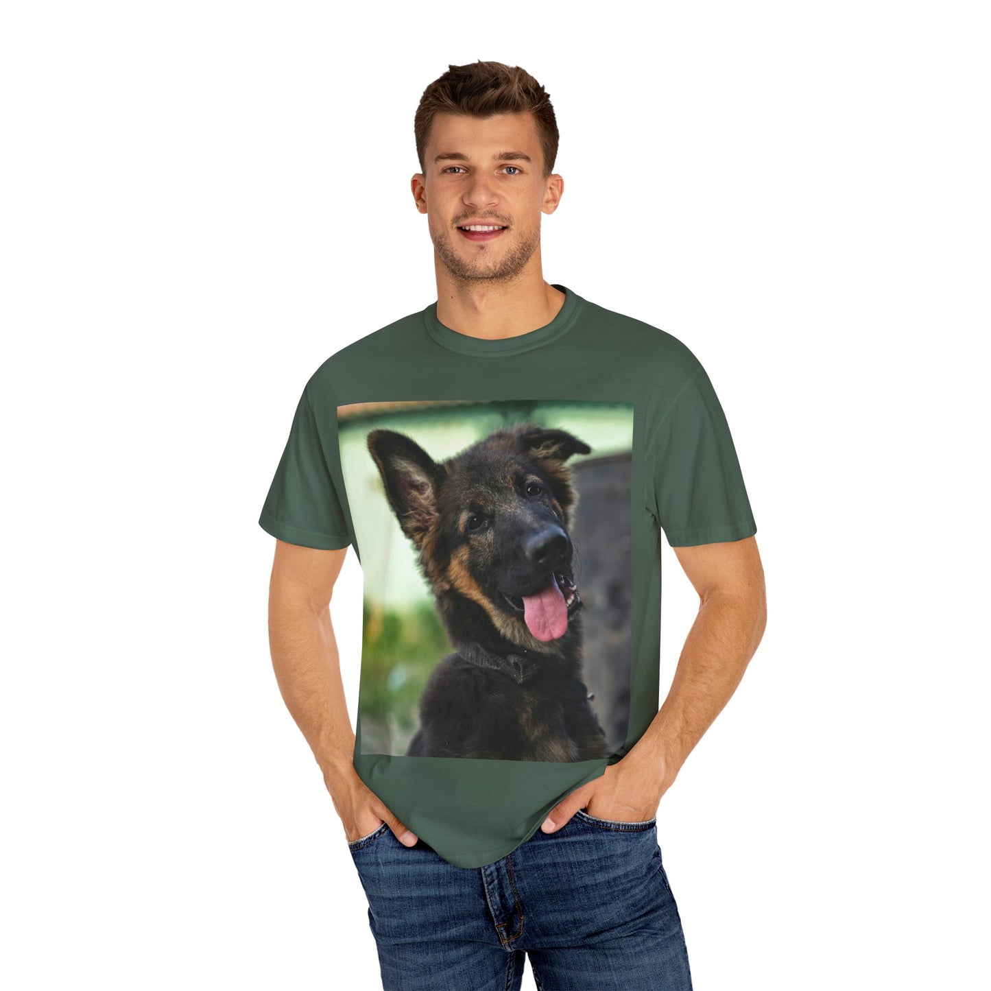 Happy Dog Graphic Unisex T-Shirt Featuring Cute German Shepherd Puppy
