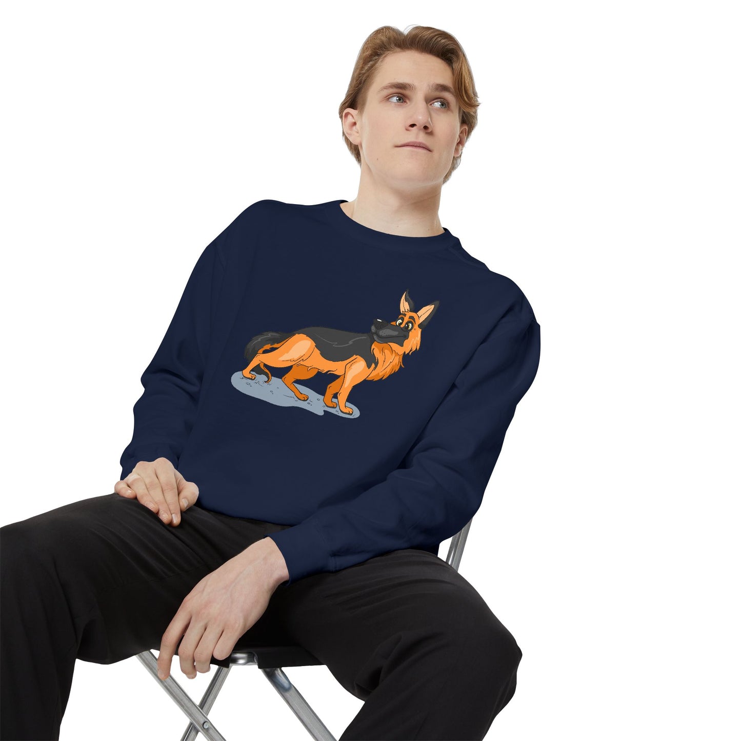 Unisex Dog Lover Sweatshirt With a Cartoon of Astonished German Shepherd Turning His Head