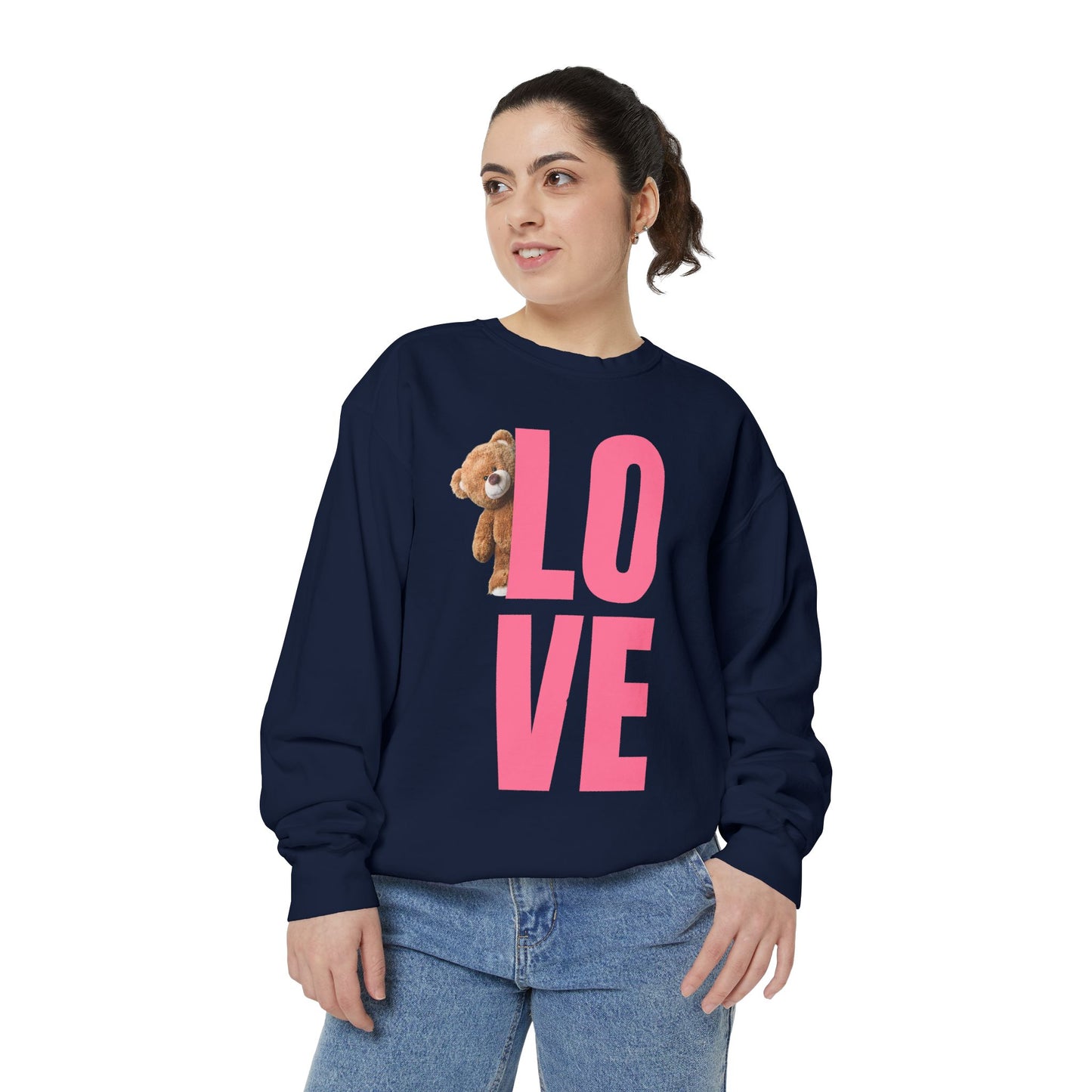Unisex Valentine's Day Sweatshirt With Cute Brown Behind the Letter L