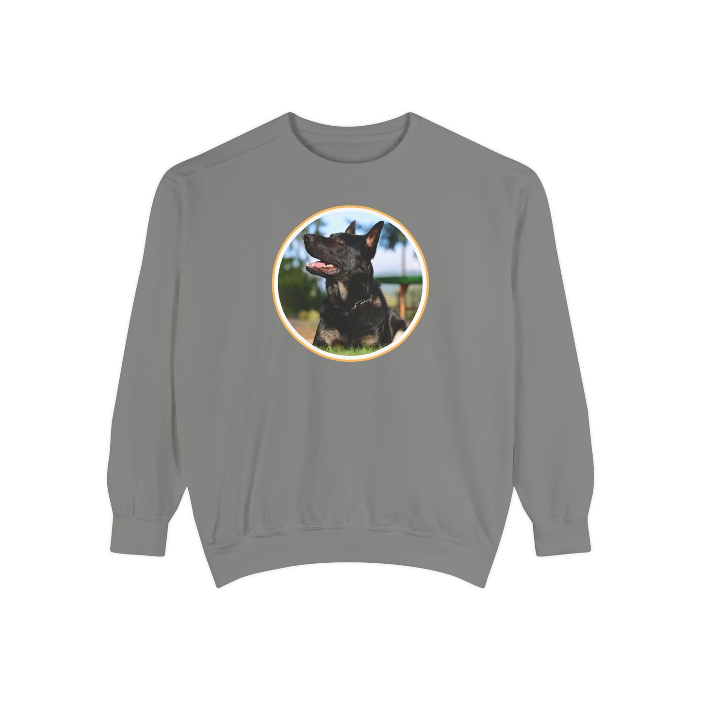 Unisex Dog Lover Sweatshirt With Close Up of Bicolor German Shepherd Inside Round Shape