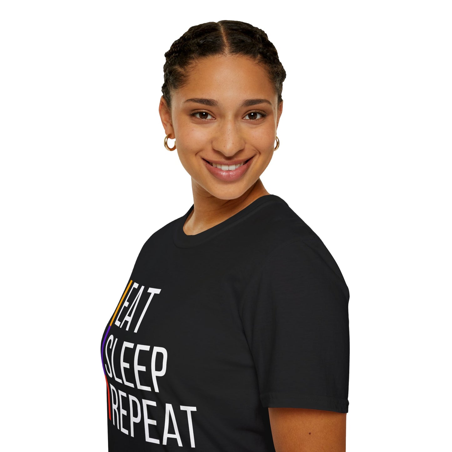 Eat Sleep Repeat Unisex Softstyle T-Shirt - Perfect for Casual Outings, Funny Gift, Relaxation Apparel, Everyday Wear, Motivational Tee