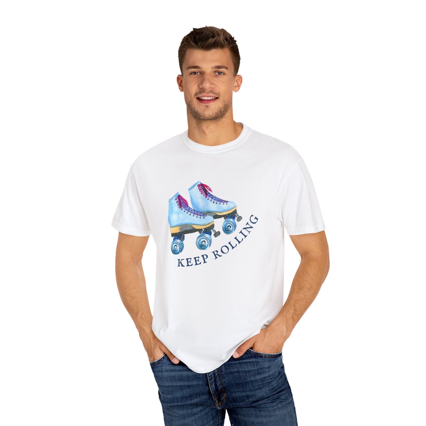 Keep Rolling Retro Roller Skates Tee, Vintage Skate T-shirt, Unisex Garment-Dyed Shirt, Fun Gift for Skating Lovers, Summer Apparel