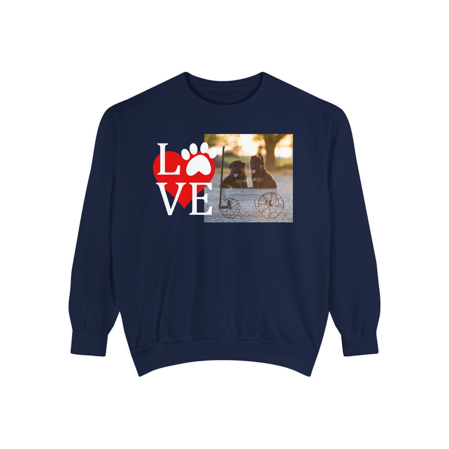 Love Paw Unisex Garment-Dyed Sweatshirt - Cozy Pet Apparel for Animal Lovers