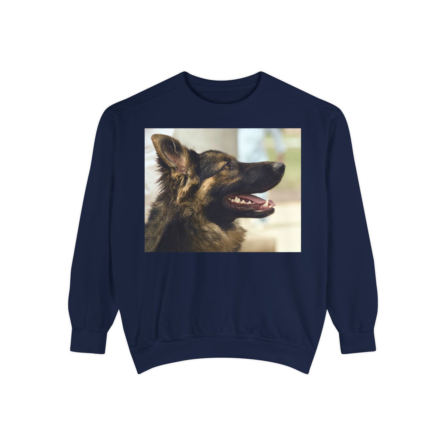 Unisex Dog Lover Sweatshirt With Close Up of Working German Shepherd Mouth Opened
