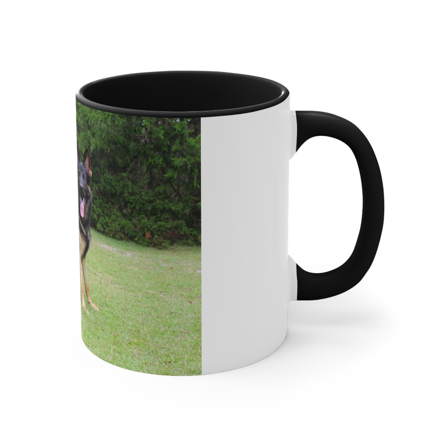 Accent Dog Lover Ceramic Mug With a Huge Working Line German Shepherd Sloppily Sitting Leaving Tongue Out