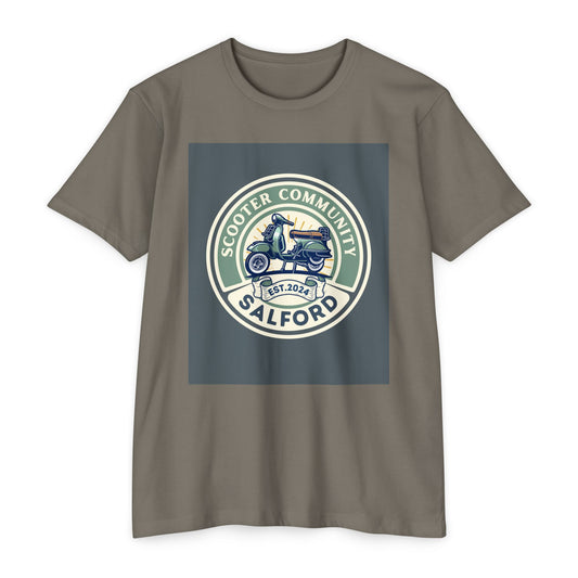 Scooter Community Salford Unisex T-Shirt, Vintage Motorcycle Tee for Riders, Cool Casual Wear, Gift for Scooter Lovers, Est. 2024