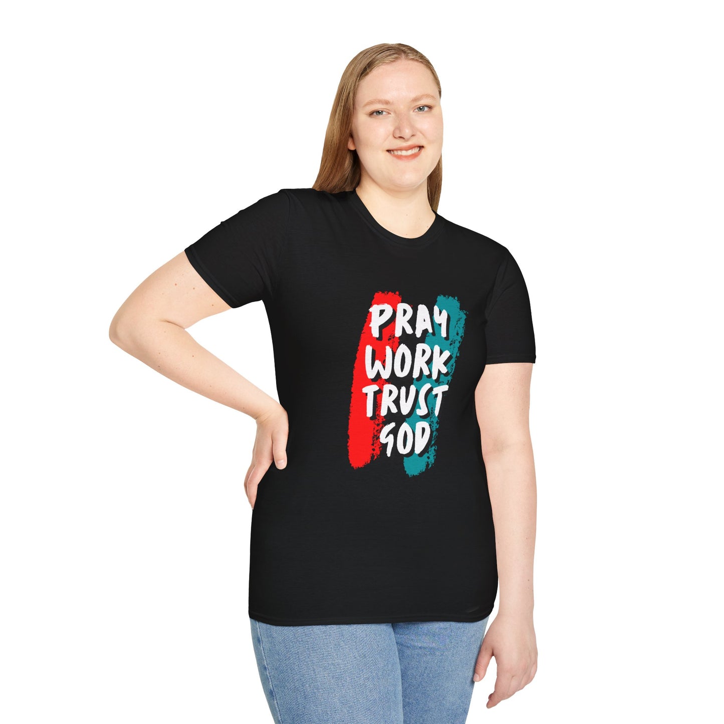 Inspiration Unisex T-Shirt - Pray, Work, Trust God, Motivational Tee, Faith-Based Apparel, Casual Wear, Gift for Believers, Christian Clothing