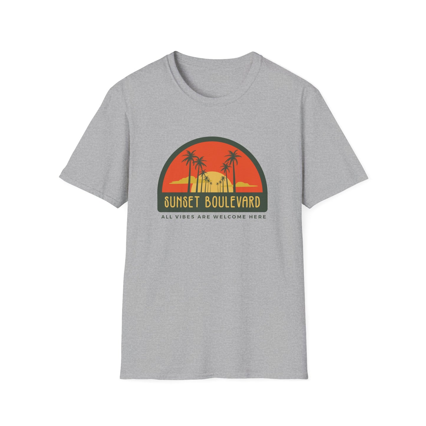 Sunset Boulevard Unisex Softstyle T-Shirt, Retro Beach Tee, Vacation Shirt, Summer Apparel, Travel Gift