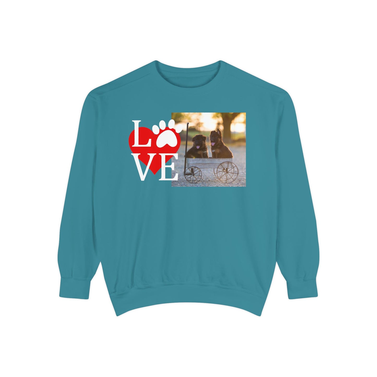 Love Paw Unisex Garment-Dyed Sweatshirt - Cozy Pet Apparel for Animal Lovers