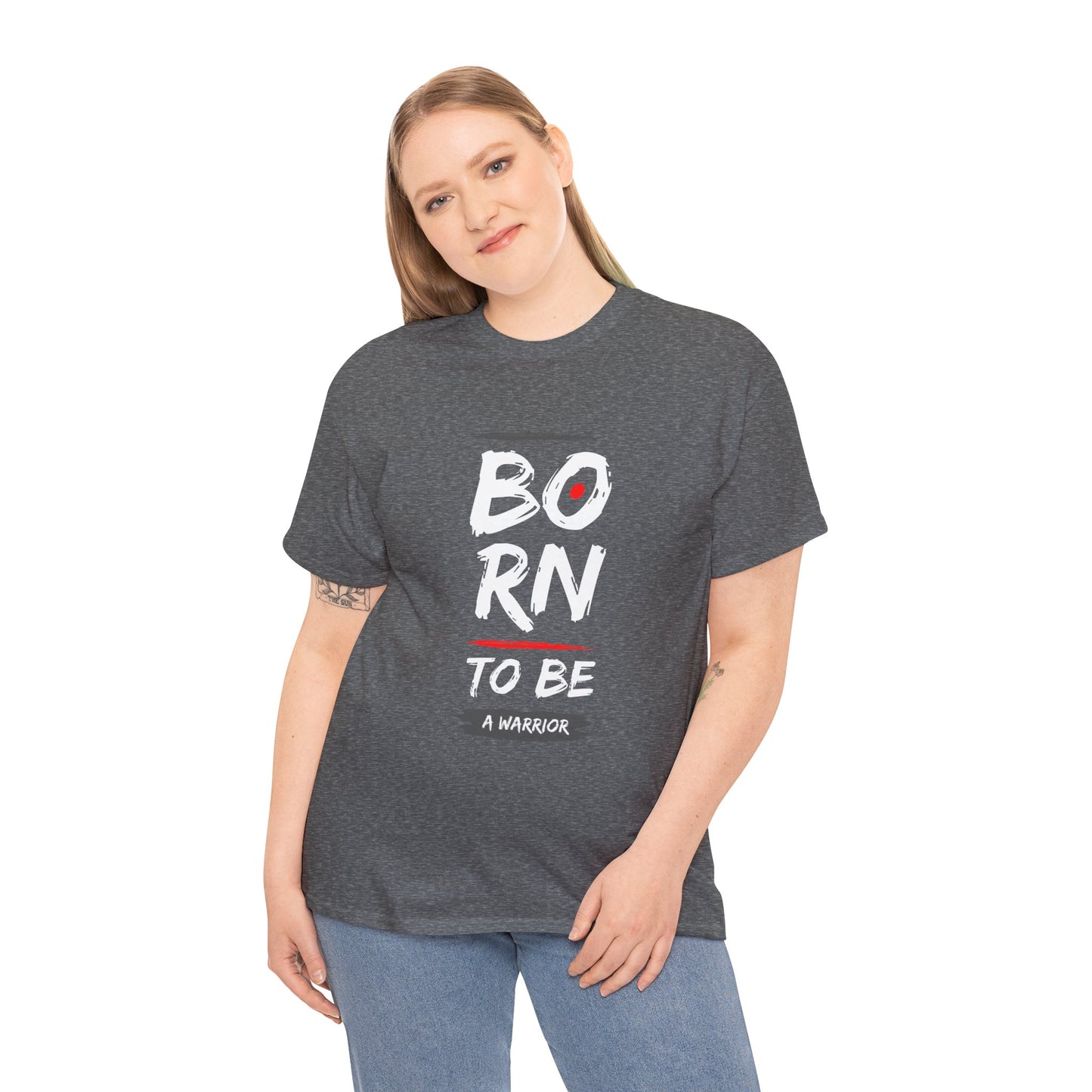Born to Be a Warrior Unisex Heavy Cotton Tee, Inspirational Shirt for Veterans, Motivational Gift, Fitness Apparel, Casual Wear