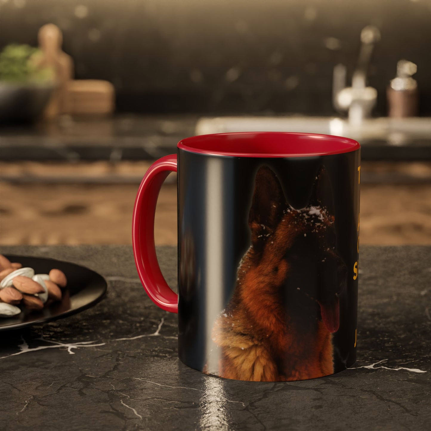 Ceramic Dog Lover Mug With Photo of German Shepherd and Quote - They Never Judge Us