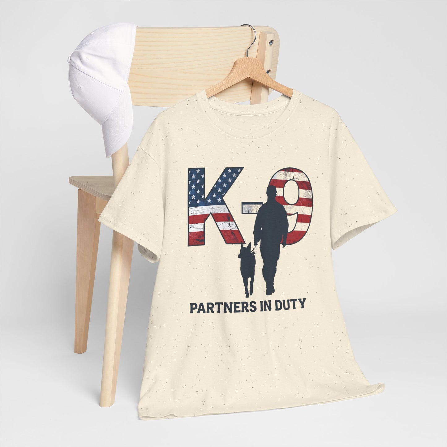 Patriotic K-9 T-Shirt - Partners in Duty Tee | Unisex Heavy Cotton Tee for Dog Lovers, Military Support, Gifts for Dog Handlers