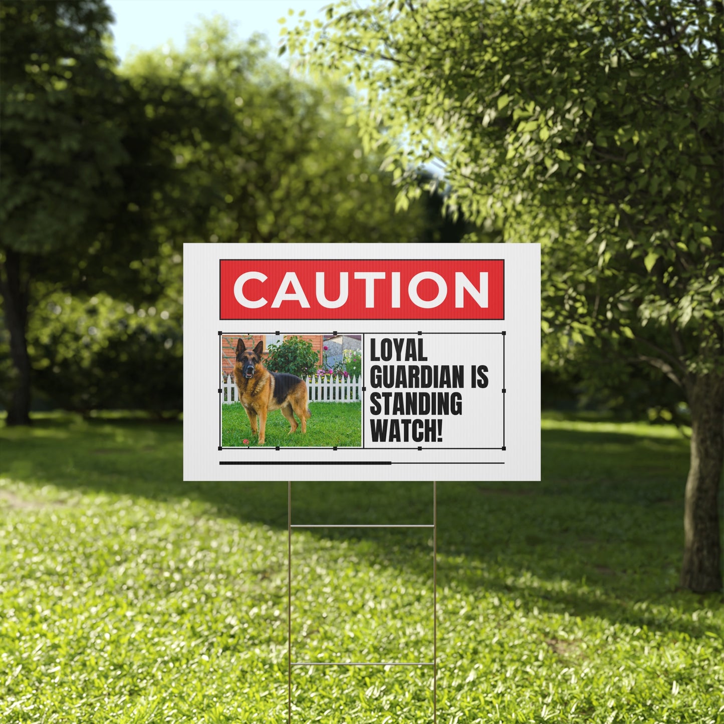 Caution German Shepherd Plastic Yard Sign - Loyal Guardian Is Standing Watch