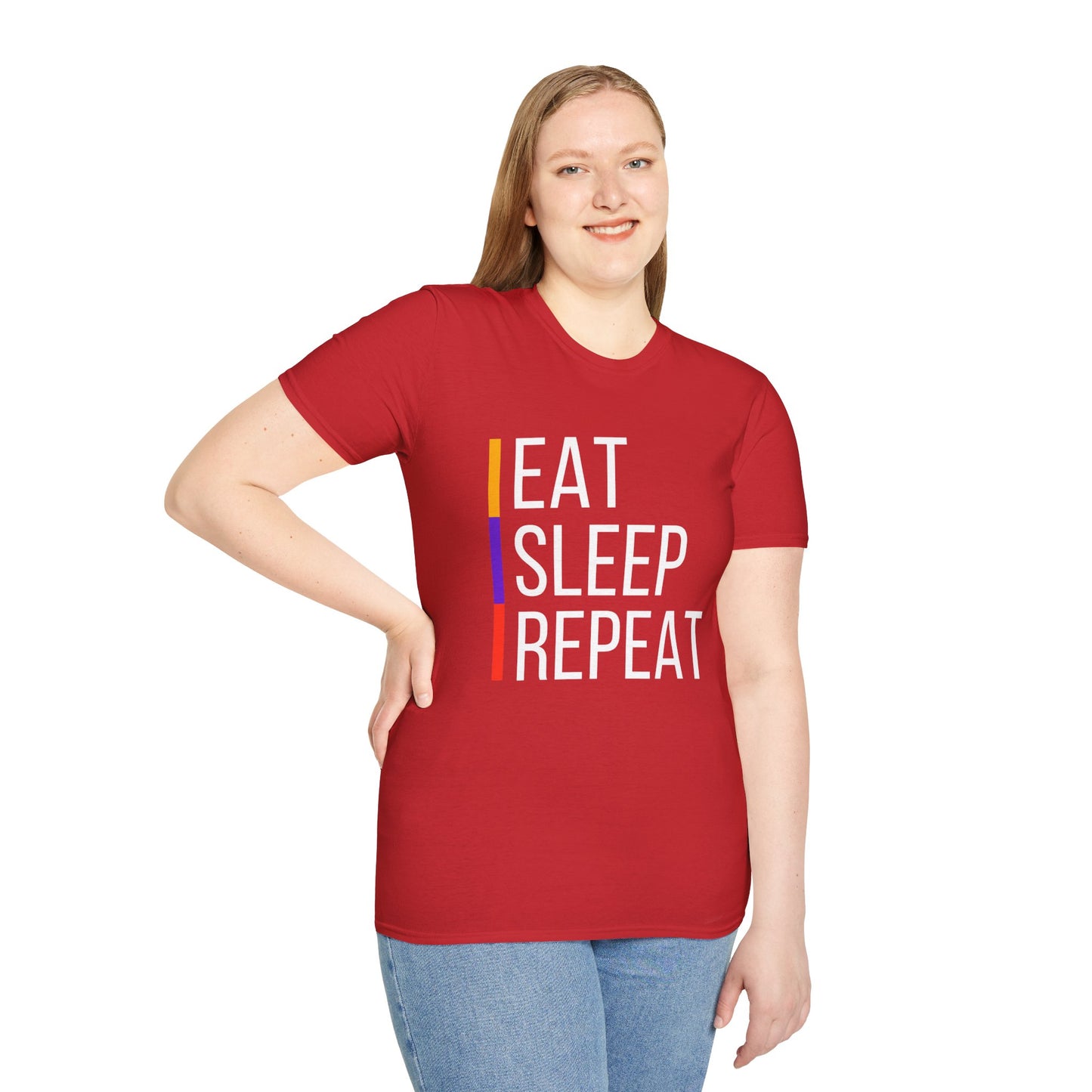 Eat Sleep Repeat Unisex Softstyle T-Shirt - Perfect for Casual Outings, Funny Gift, Relaxation Apparel, Everyday Wear, Motivational Tee