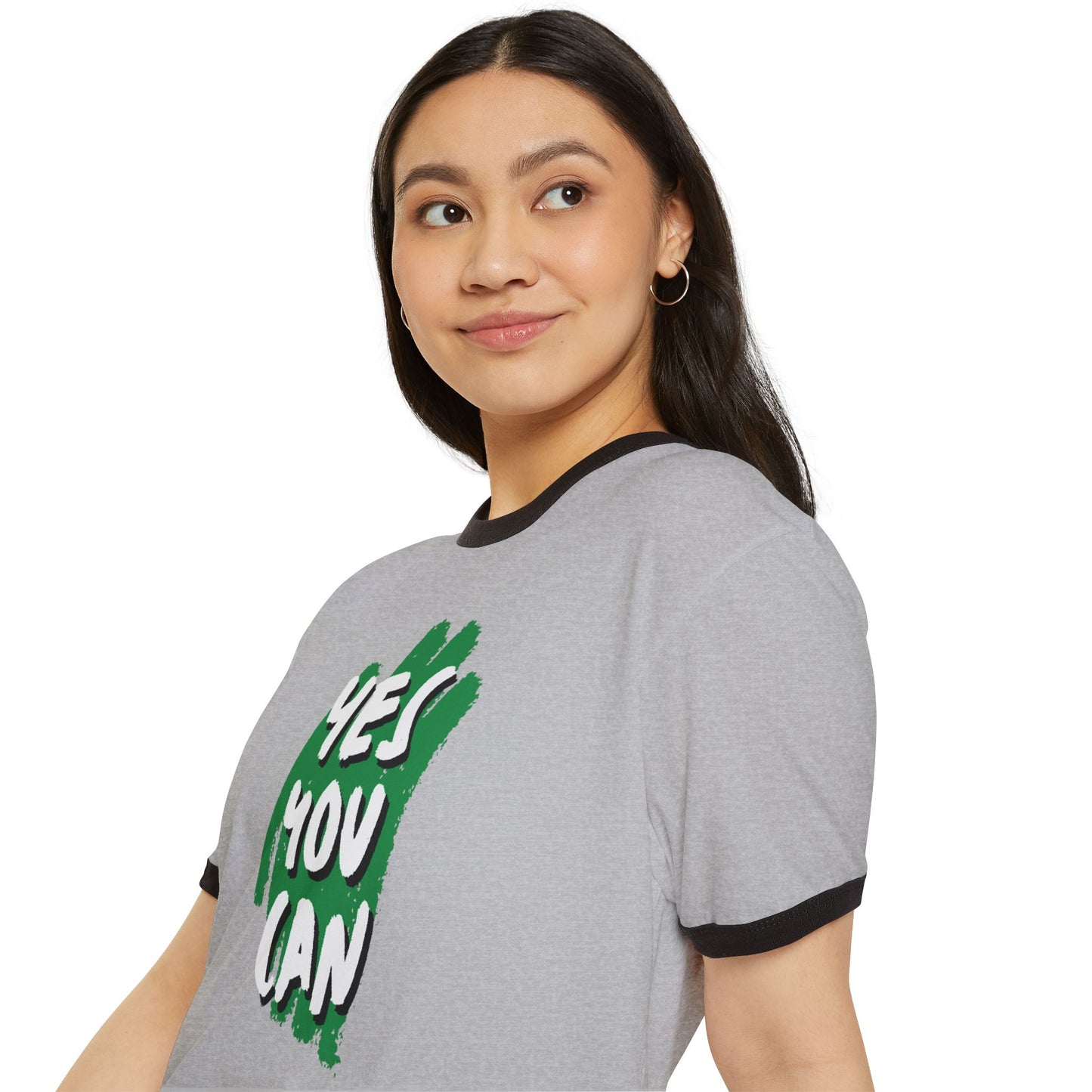 Yes You Can Unisex Cotton Ringer T-Shirt, Motivational Tee, Casual Wear, Gift for Friends, Positive Vibes, Everyday Comfort