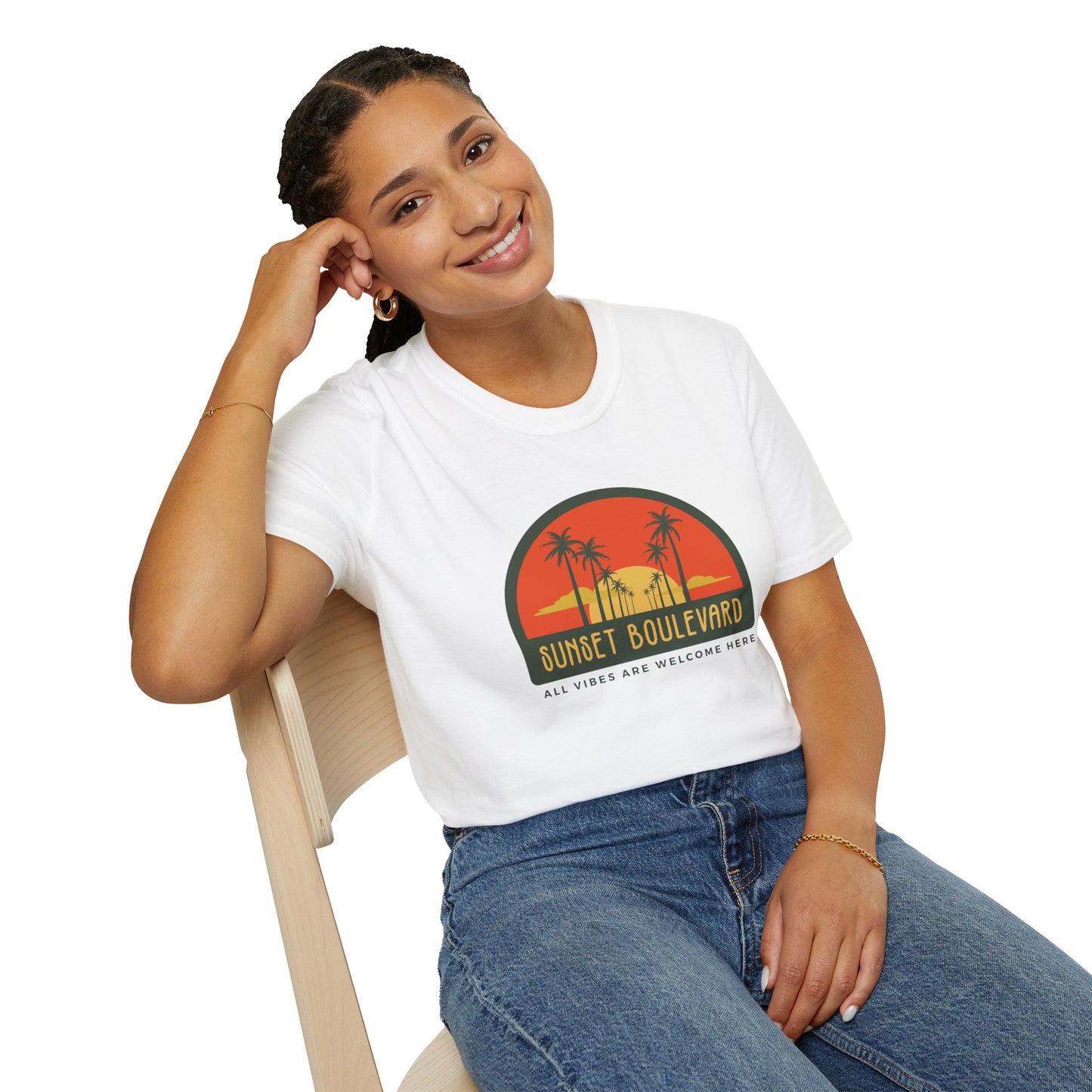 Sunset Boulevard Unisex Softstyle T-Shirt, Retro Beach Tee, Vacation Shirt, Summer Apparel, Travel Gift