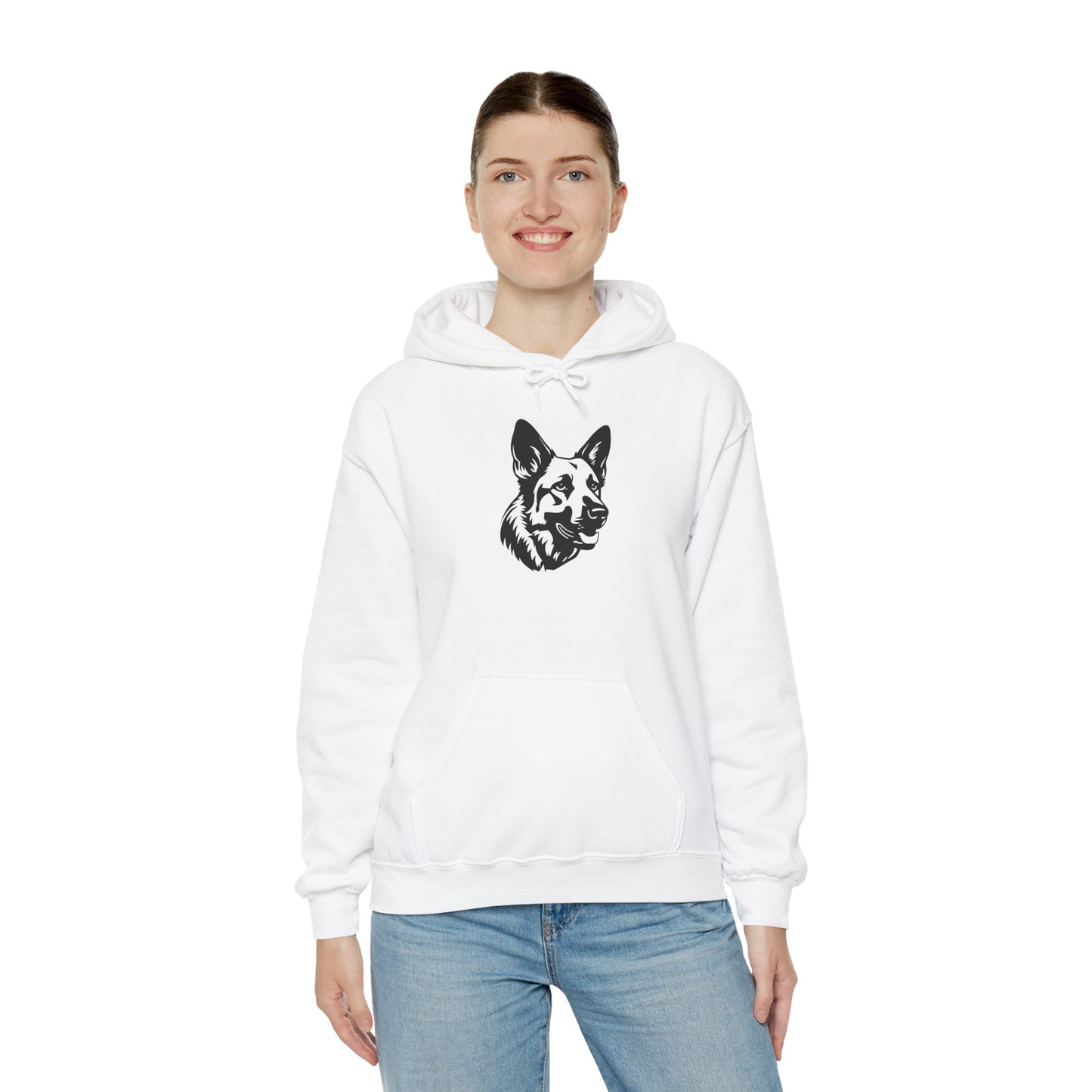 Unisex Dog Lover Hoodie With a Close Up Graphic of Black and White German Shepherd Mouth Opened