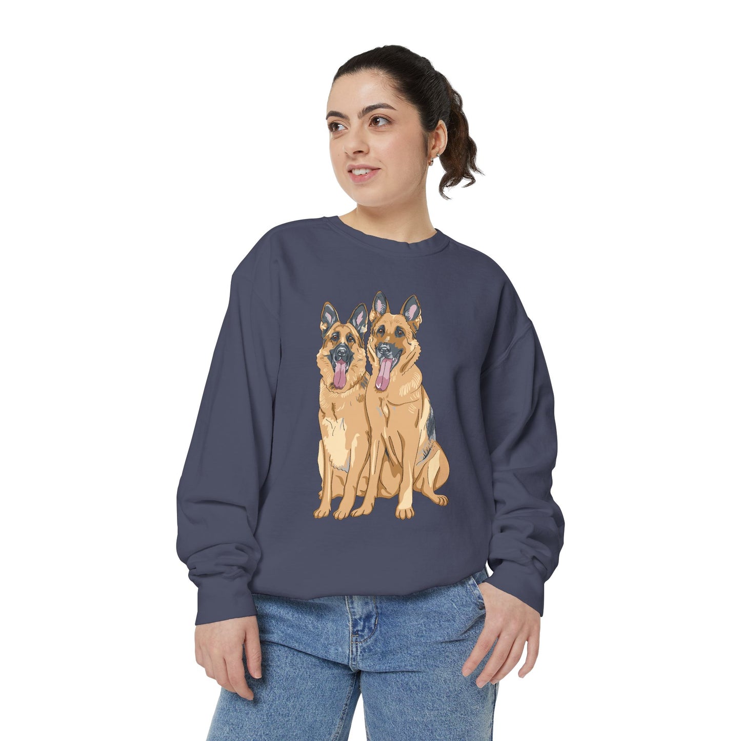Unisex Dog Lover Sweatshirt With Graphic of Two German Shepherd Sloppily Sitting