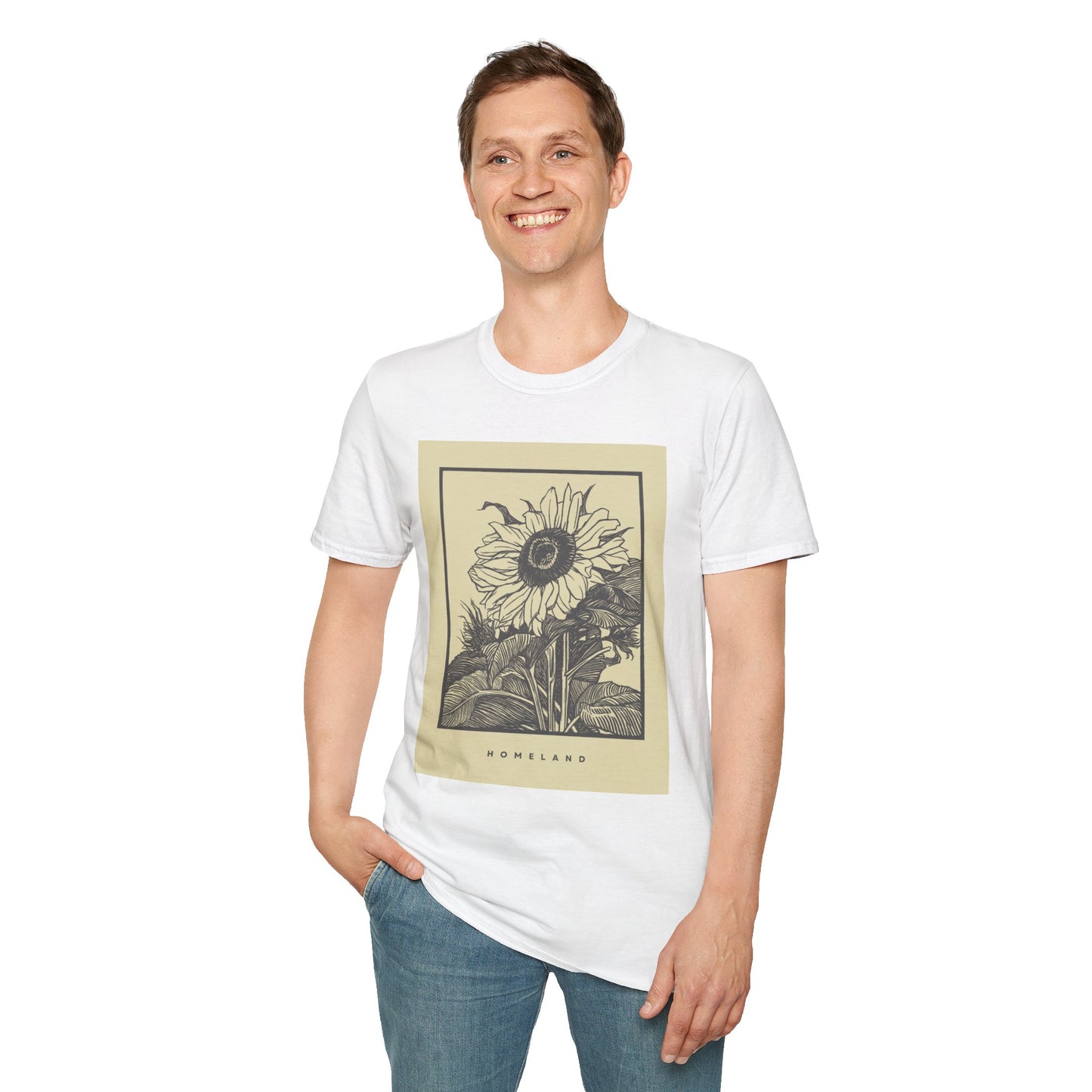 Vintage Sunflower Unisex T-Shirt, Softstyle Tee, Casual Wear, Nature Lover Gift, Summer Fashion, Homelands Design