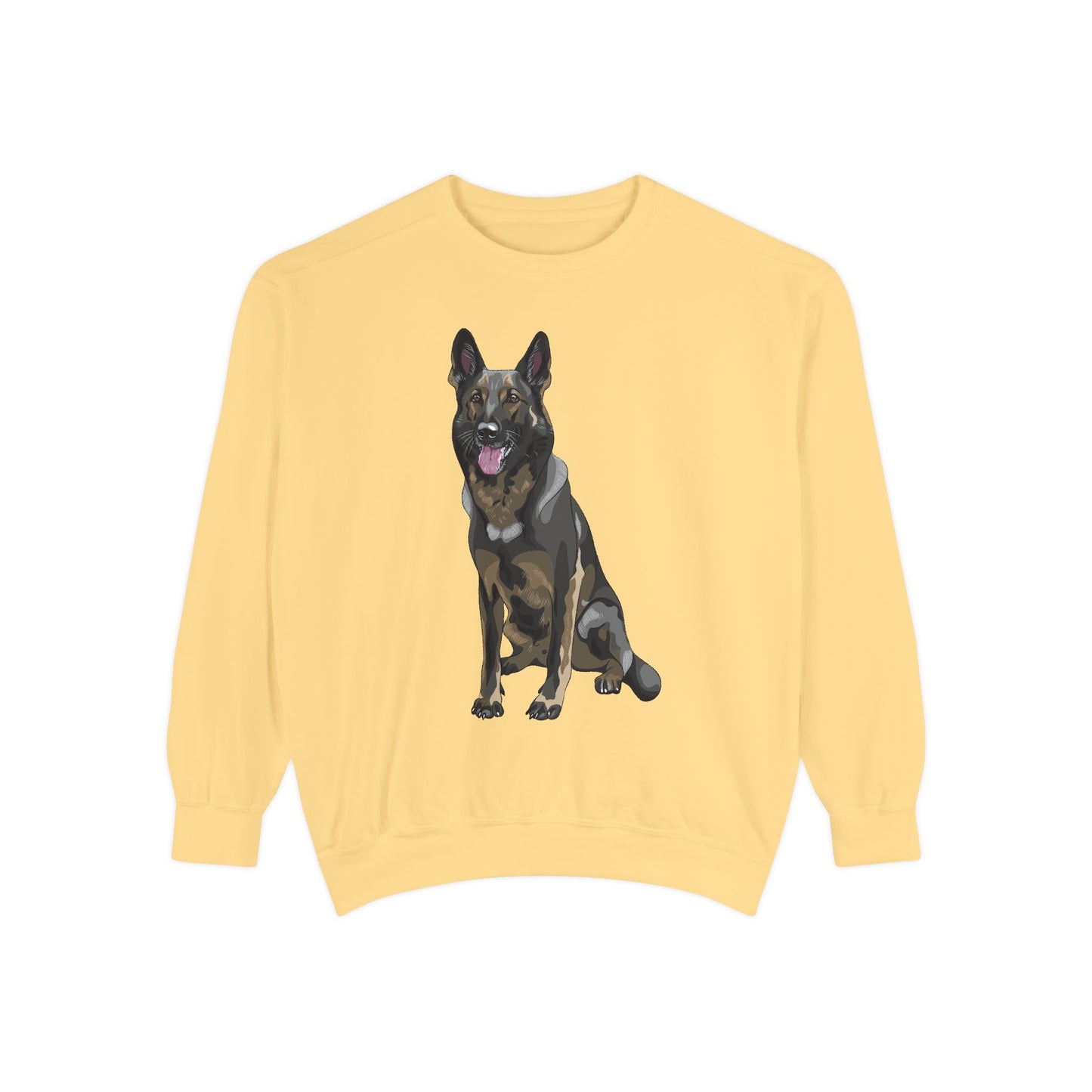 Unisex Dog Lover Sweatshirt With a Graphic of Sable German Shepherd Sloppily Sitting