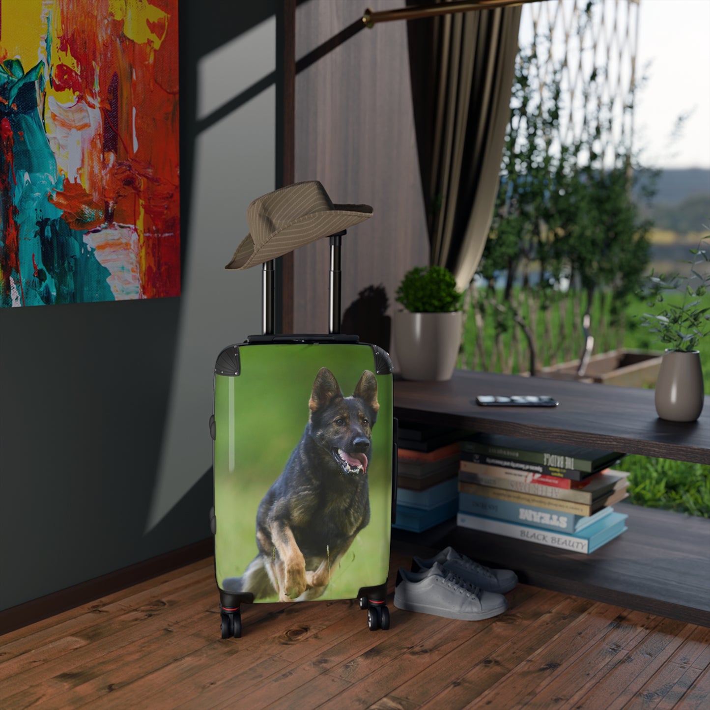 Dog Lovers Suitcase Featuring a Working Line German Shepherd Running On the Grass