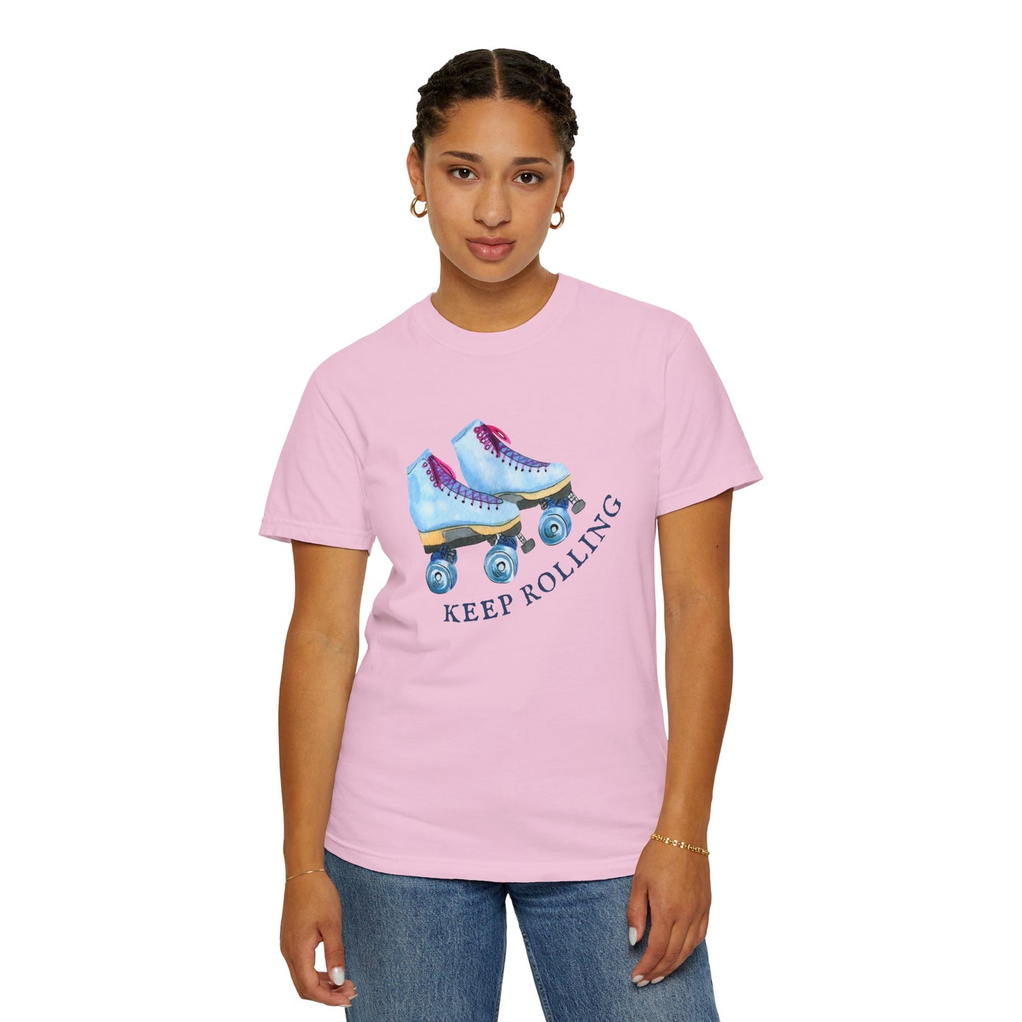 Keep Rolling Retro Roller Skates Tee, Vintage Skate T-shirt, Unisex Garment-Dyed Shirt, Fun Gift for Skating Lovers, Summer Apparel